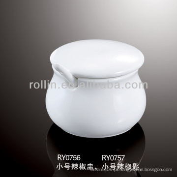Houseware jarra de cerâmica fina de cerâmica branca, panela de pires, bacia de pimentões com tampa e pires